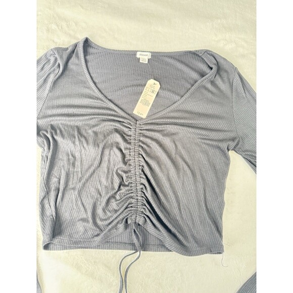 Garage Womens,black ruched front tie cropped long sleeve top Size L - Picture 3 of 8